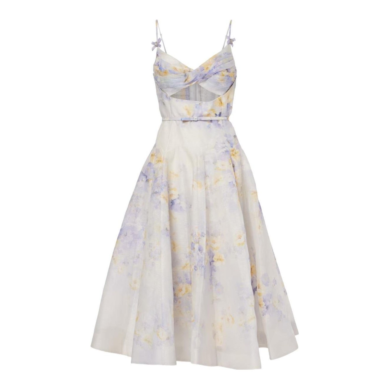 chinese dress ladies Zimmermann Coco Tie Front Midi Dress Floral Linen Cut Out – Naked Pear main image 1