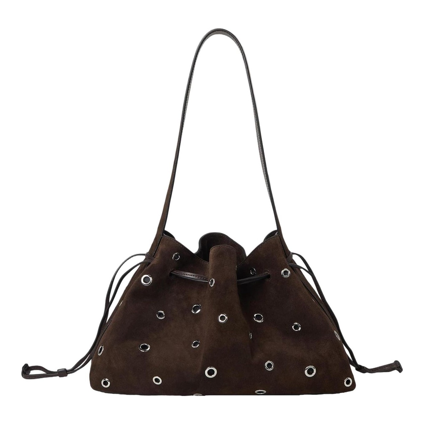 Suede Drawstring Shoulder-Eyelet Bag