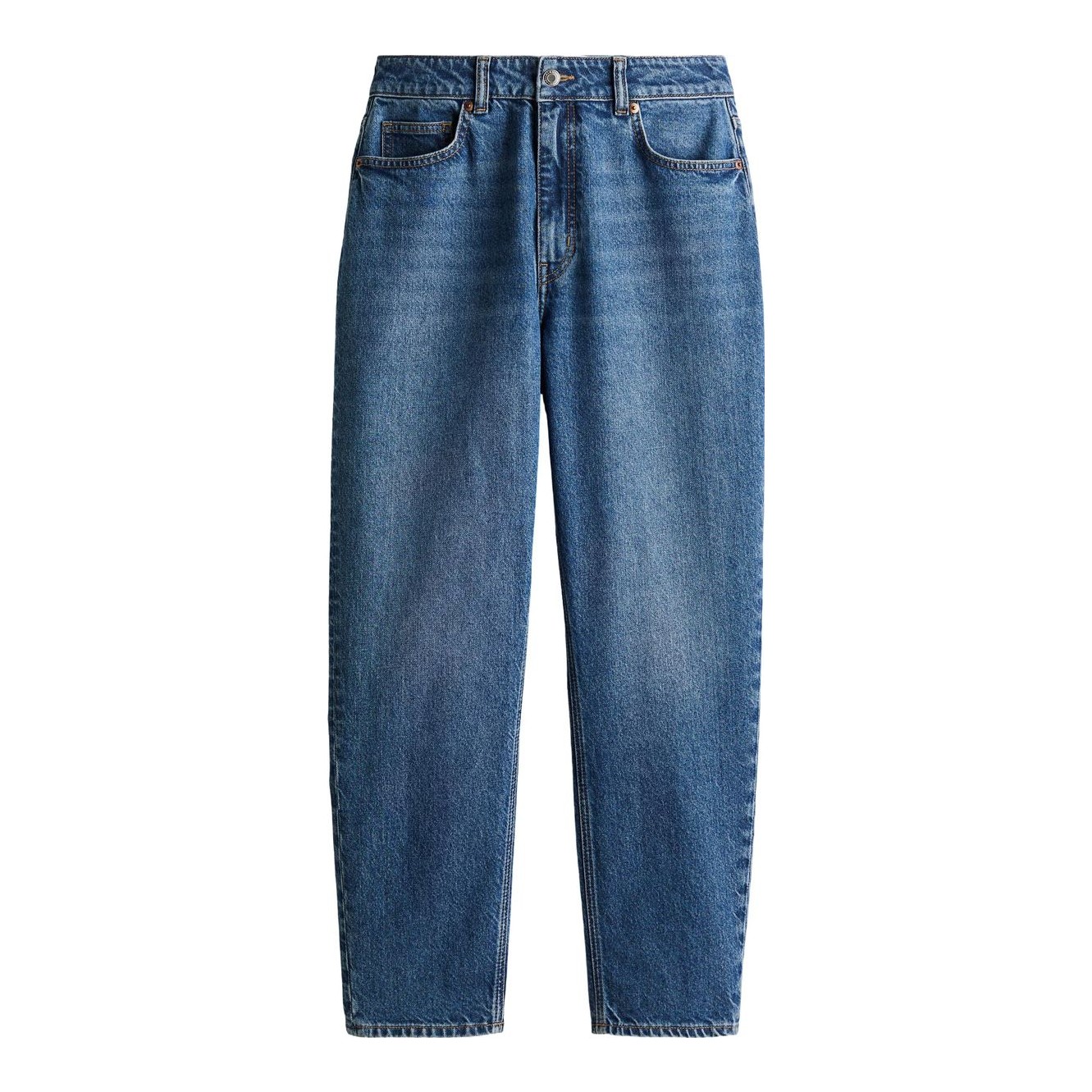 H&M Slim-Fit Mom High Ankle Jeans in denim blue