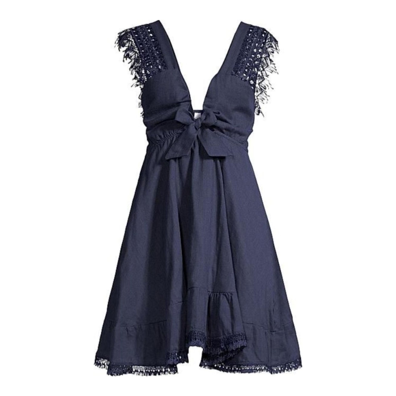 green emerald velvet dress Cotton Lace Trim Dress with Puff Sleeves main image 1