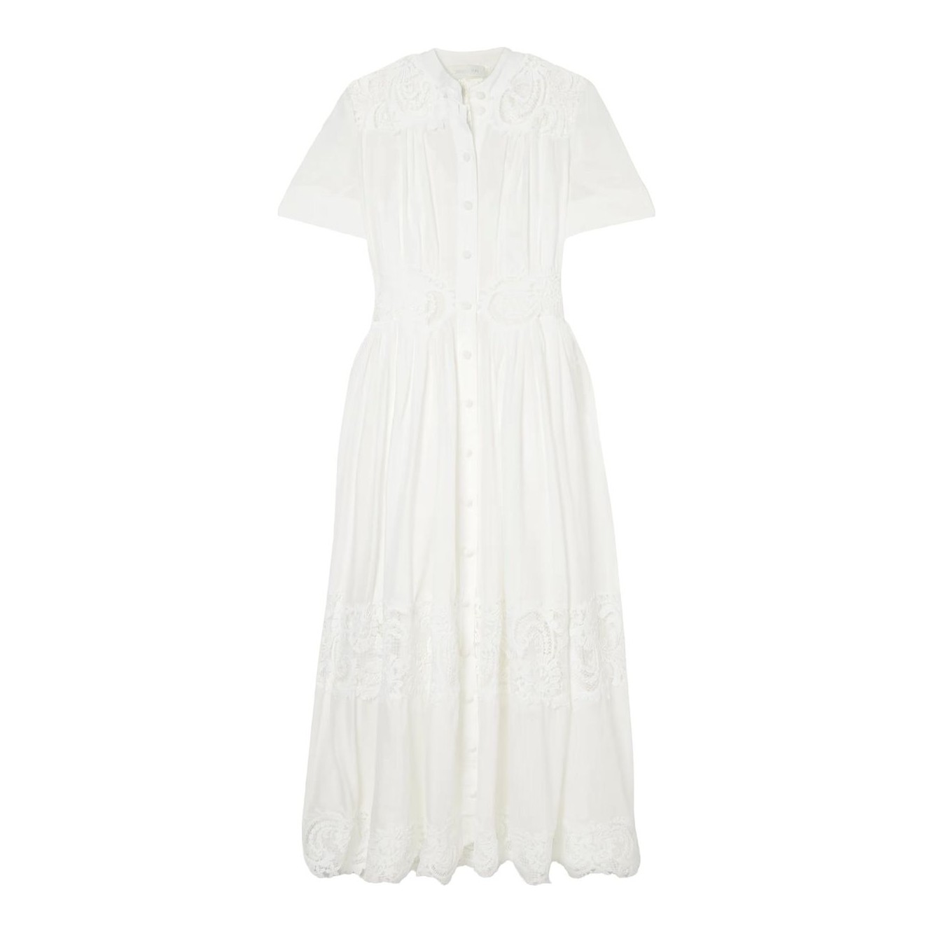 DEN | Phoebe Lace-Trimmed Pintucked Organic Cotton-Voile Midi Shirt Dress