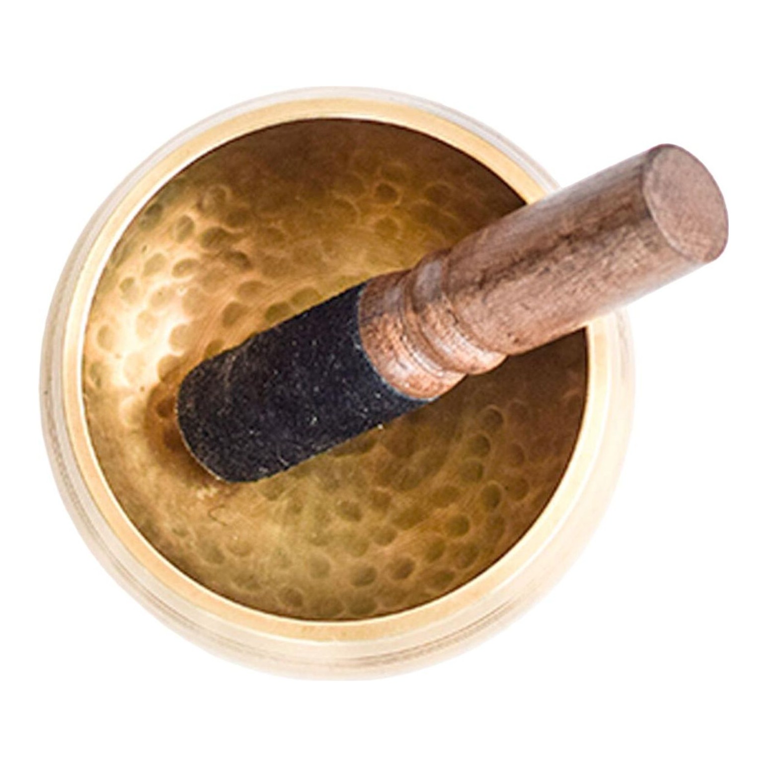B, Halfmoon brass singing bowl and striker.