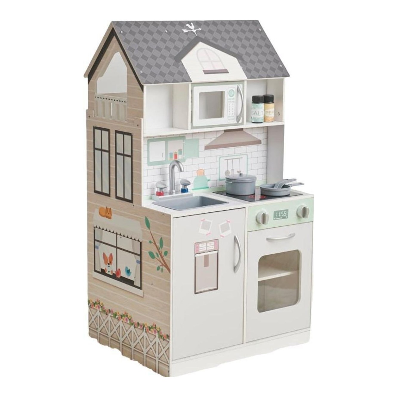 Kids 2 In 1 Dollhouse And Play Kitchen