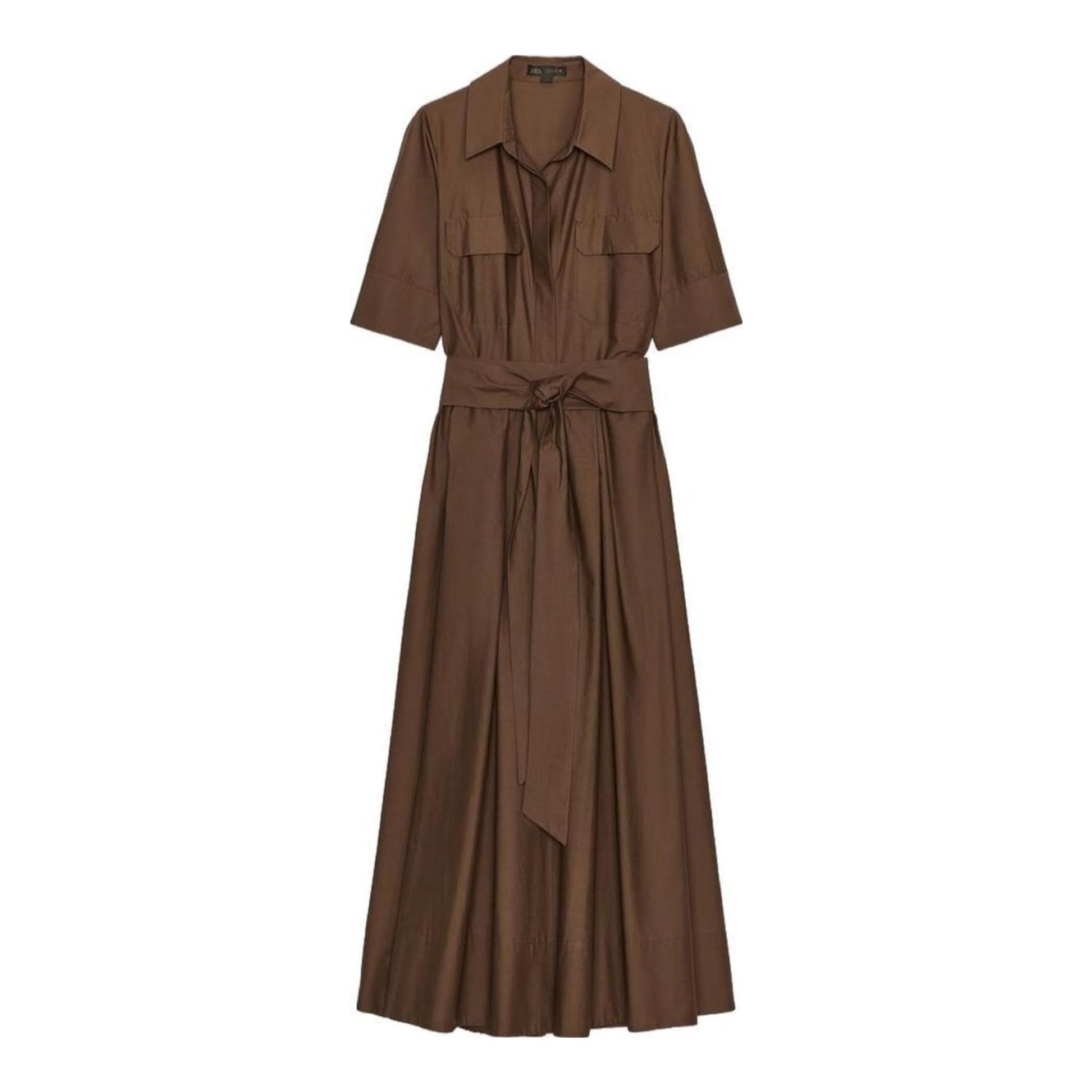 zw collection belted midi dress ZARA NEW WOMAN MIDI BELTED ZW COLLECTION POPLIN DRESS BROWN XS-XXL  2640/259/700
