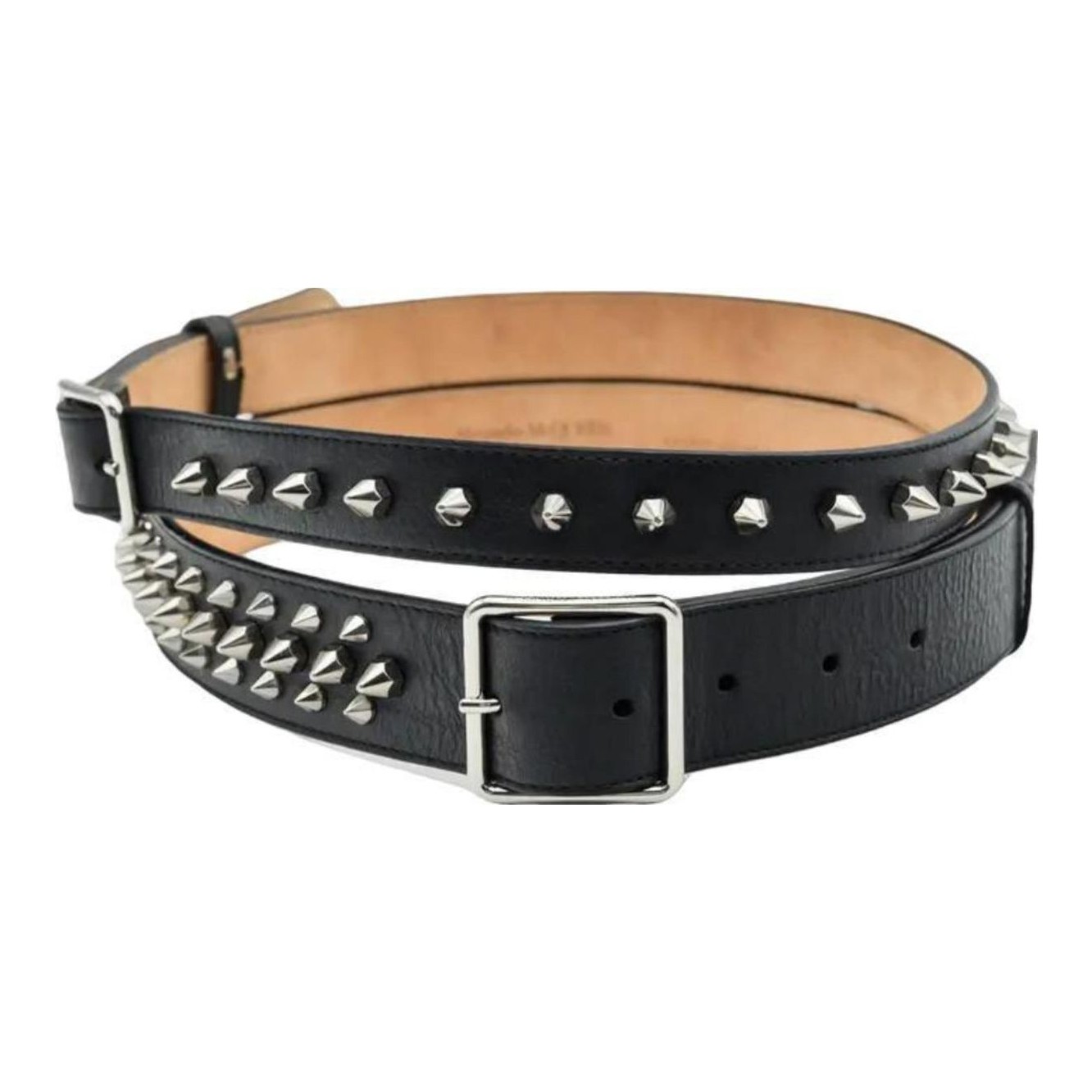 McQueen | Black Studded Leather Waist Belt display picture 1