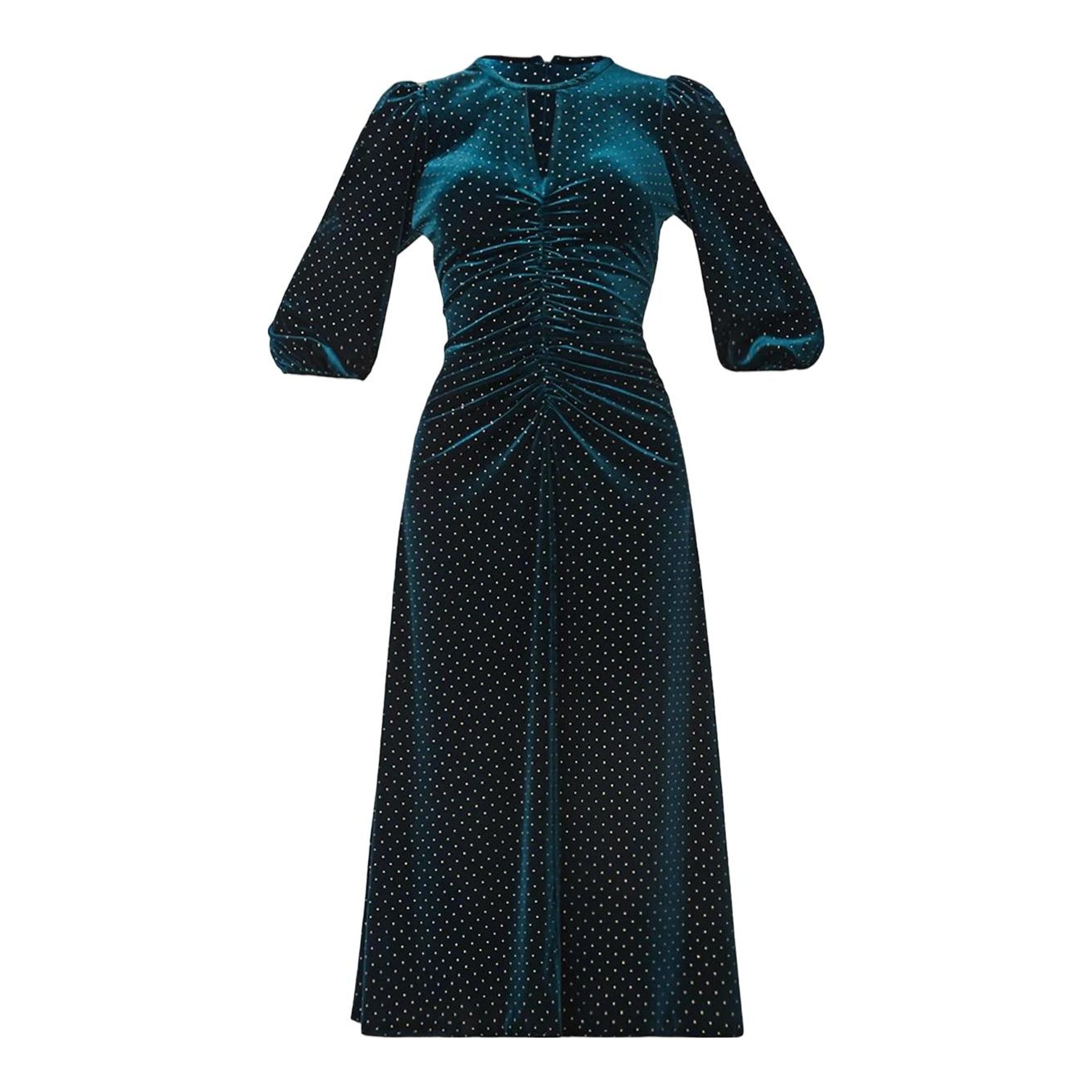 Saloni | Tabitha Crystal-Embellished Metallic Velvet Midi Dress