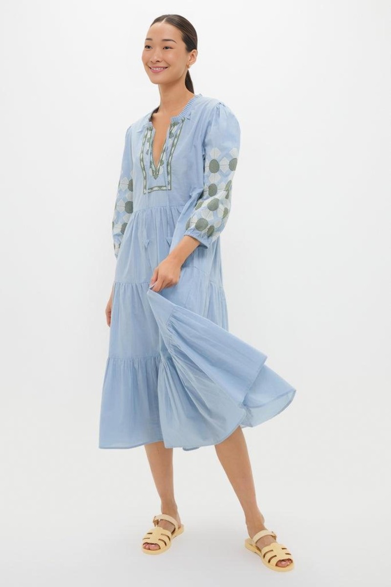 citron and slate blue embroidered long sleeve rhoda tunic dress La Femme 32612 Prom Dress - Blue main image 1