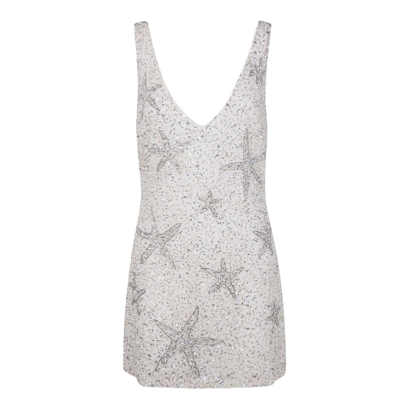 white dress with gold starfish Long Sleeve Flowing Starfish Dress with Mock Neck