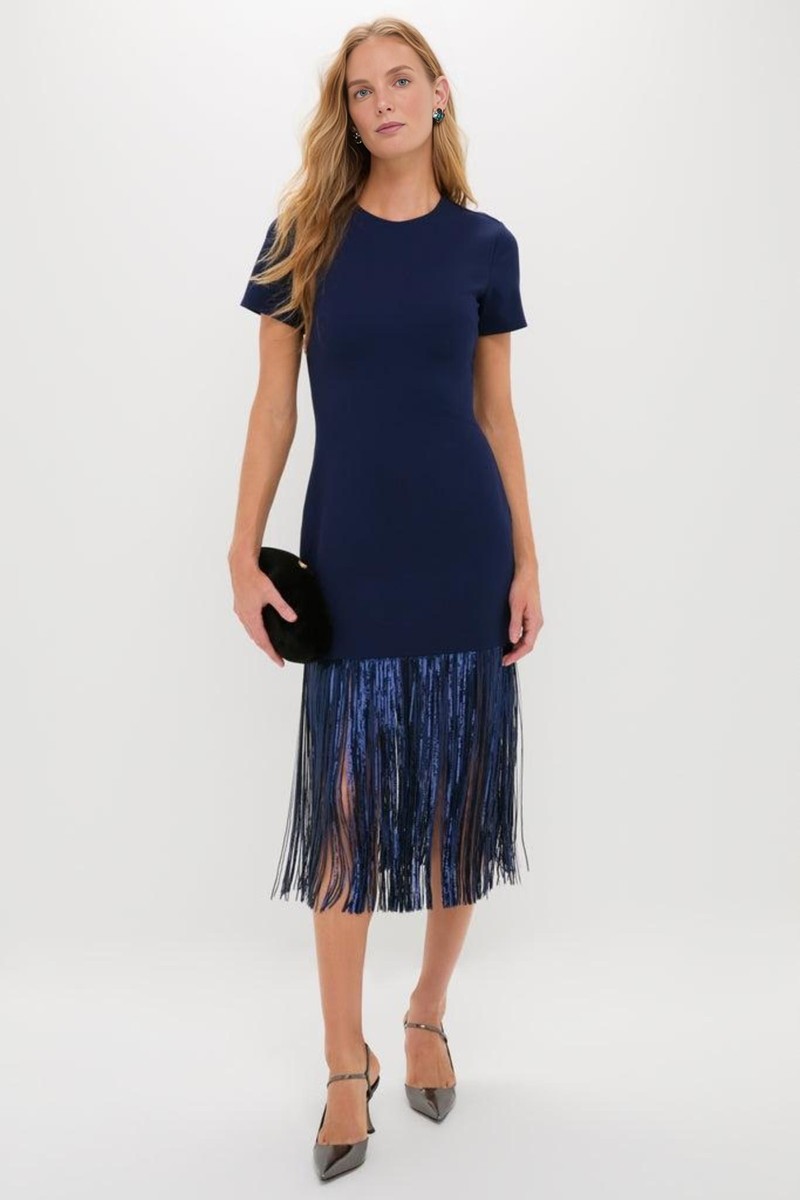 knee length dresses for ladies Black & Bronze Metallic Fringe Francie Short Sleeve Maxi Dress