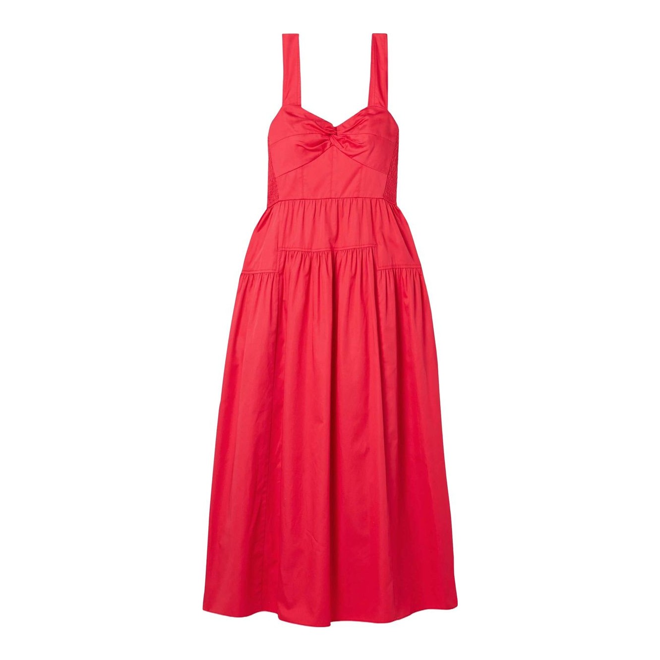LOFT | Poplin Cutout Tie Back Ruched Midi Dress
