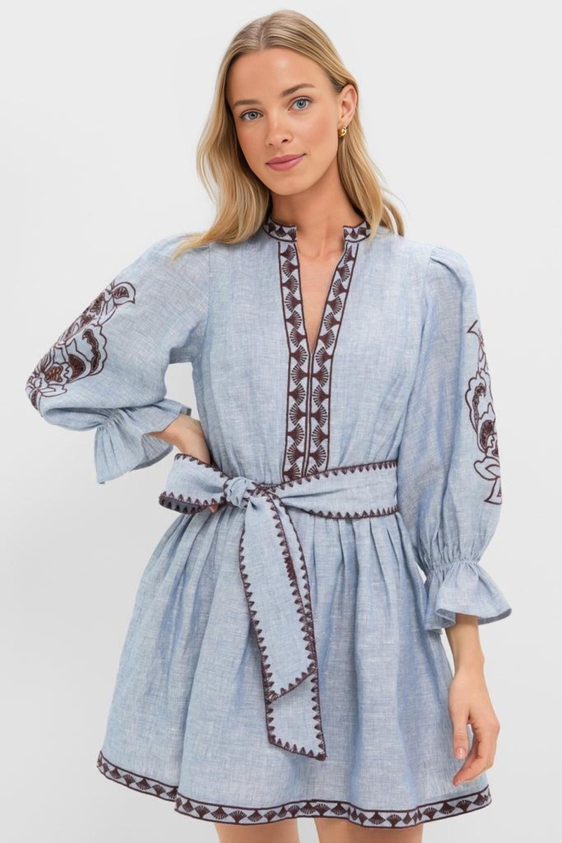 THML | Embroidered Tie Waist Dress