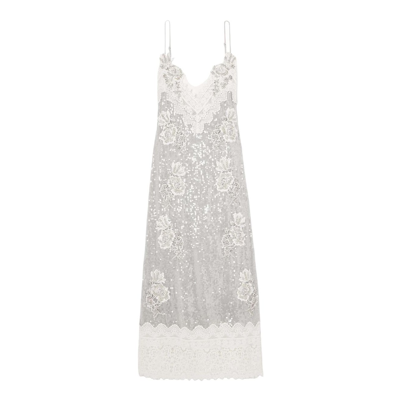 LoveShackFancy | Emalia Sequined Lace-Trim Midi Dress