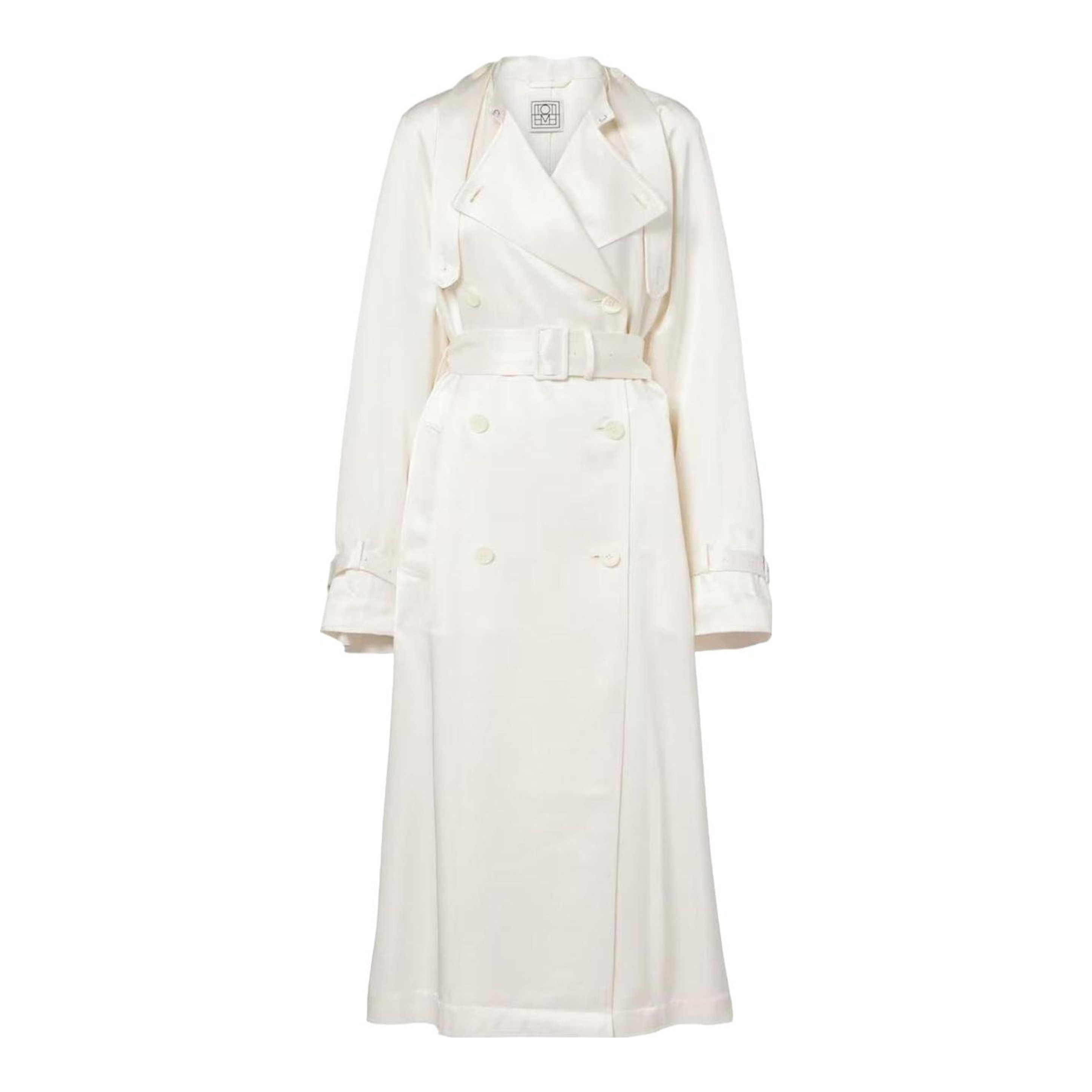 toteme satin trench dress Toteme Draped Satin Trench Coat in White