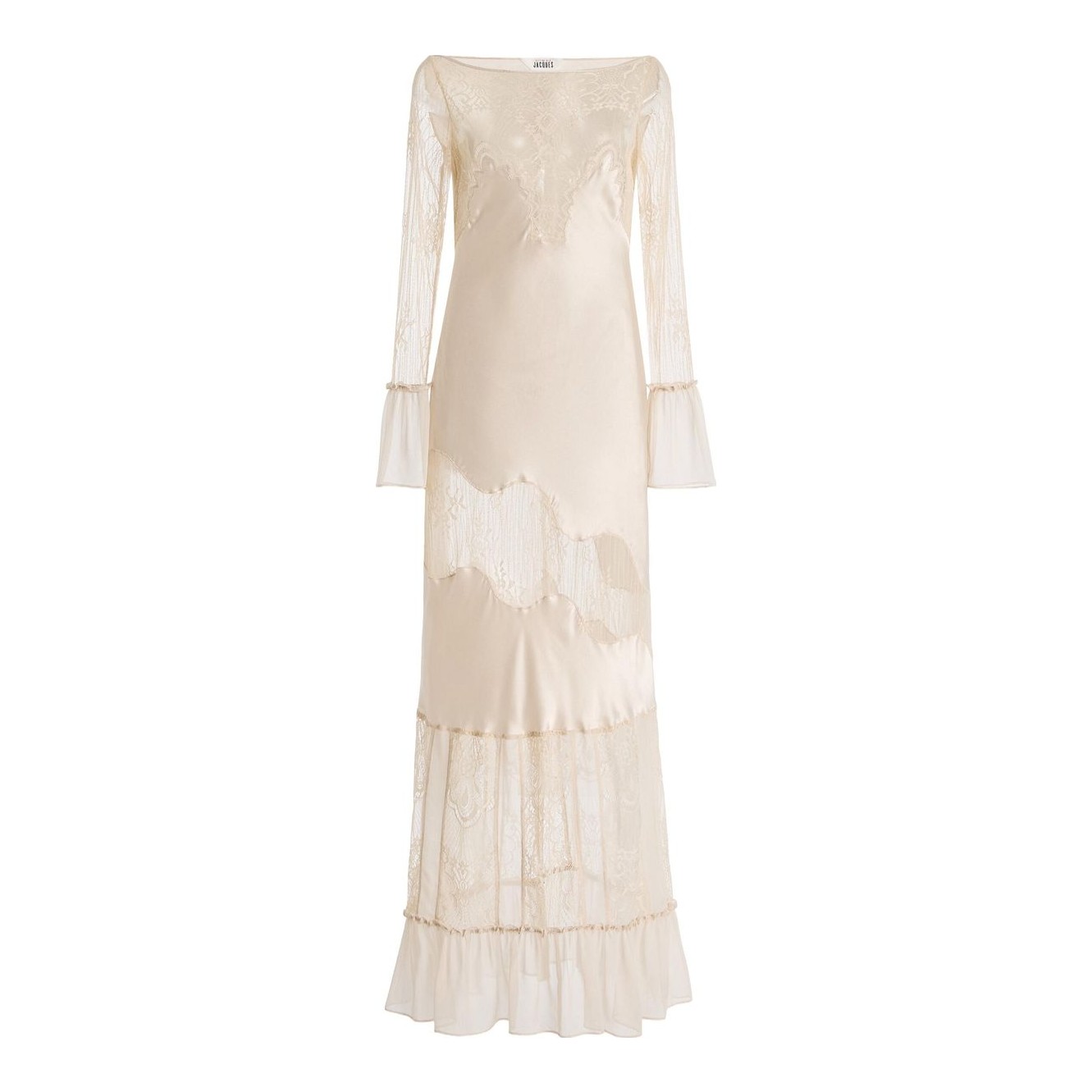 km collections beaded lace dress Beige Strapless Beaded Lace Fitted Column Gown main image 0