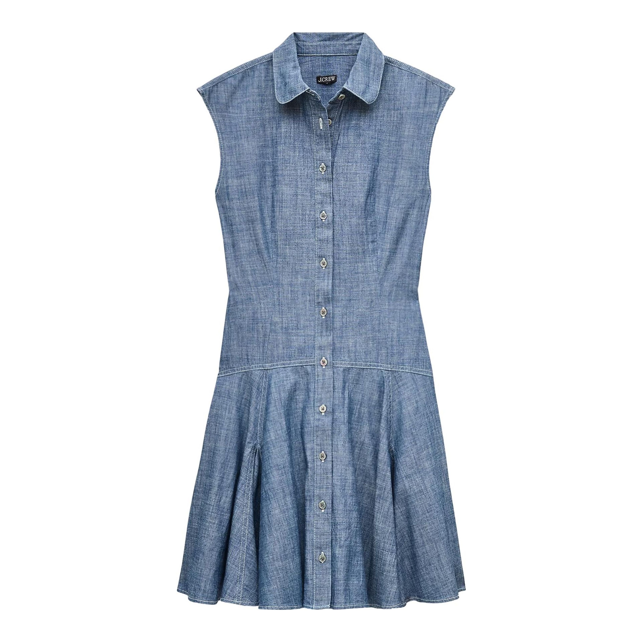 j crew chambray shirt dress Tie-sleeve Button-front Dress In Chambray For Women