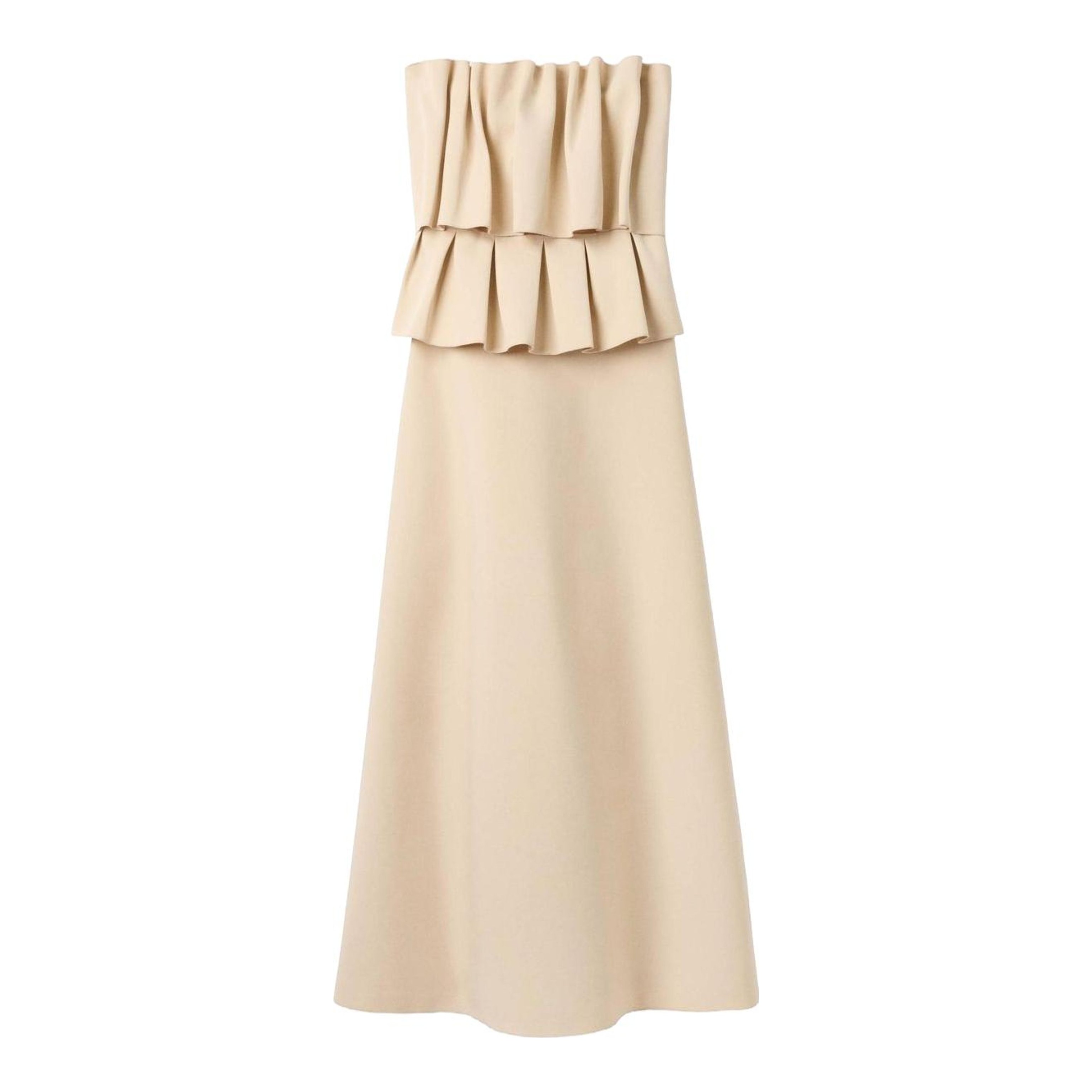 house of dagmar ruffled stretch crepe strapless midi dress HOUSE OF DAGMAR House of Dagmar Ruffled Stretch-Crepe Strapless Midi Dress  - Moda Operandi - Dresses & Skirts