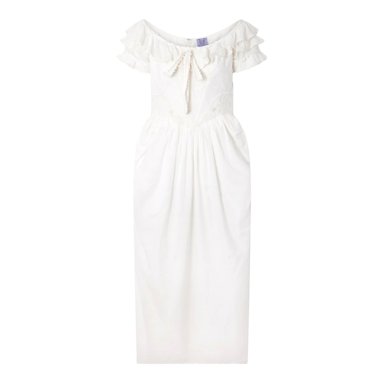 pleated falbala dress Falbala Off-the-shoulder Bow-detailed Ruffled Pleated Embroidered Cotton-voile Mini Dress In Blue