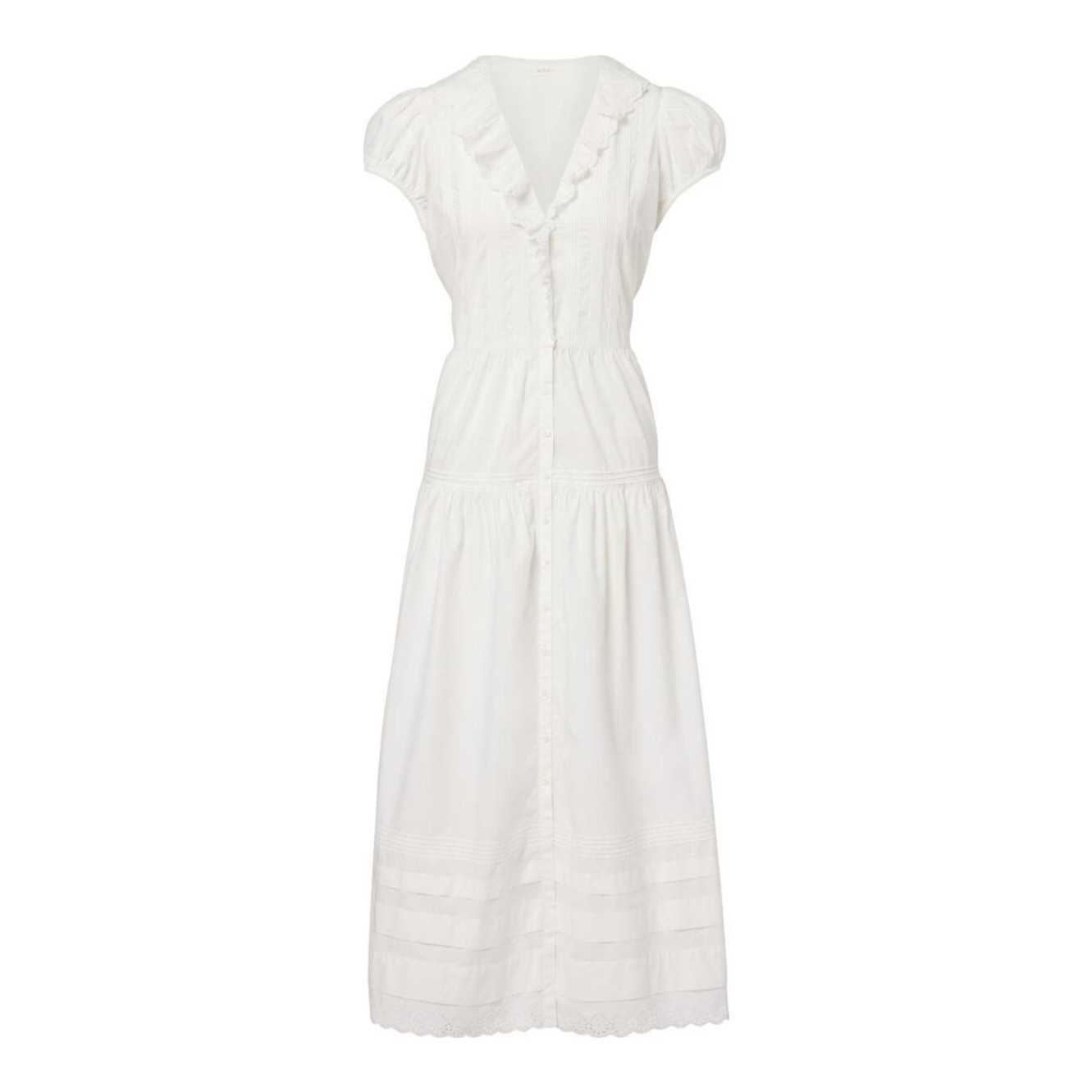 reformation zebrina short-sleeve midi dress Reformation Zebrina Tiered Midi-Dress