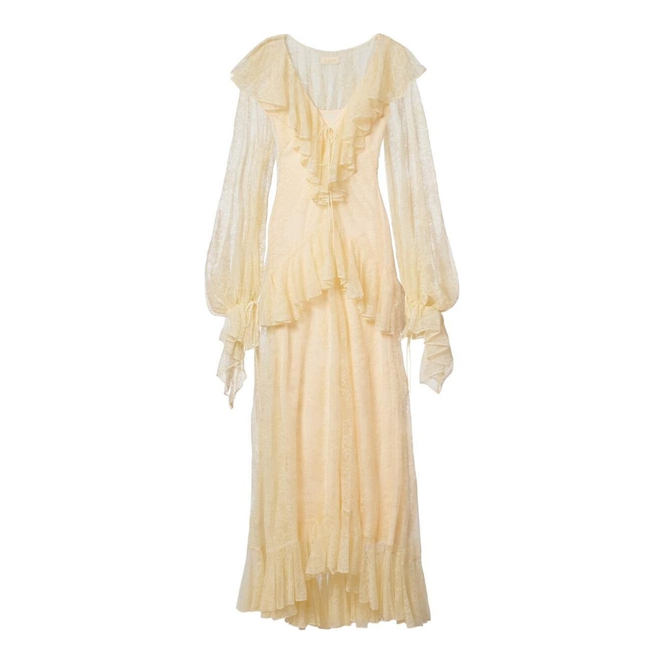 ivory silk and lace wedding dress BABARONI Nude Lining Ivory Lace Halter Floor Length Dresses-Champagne, Champagne / US0 main image 1