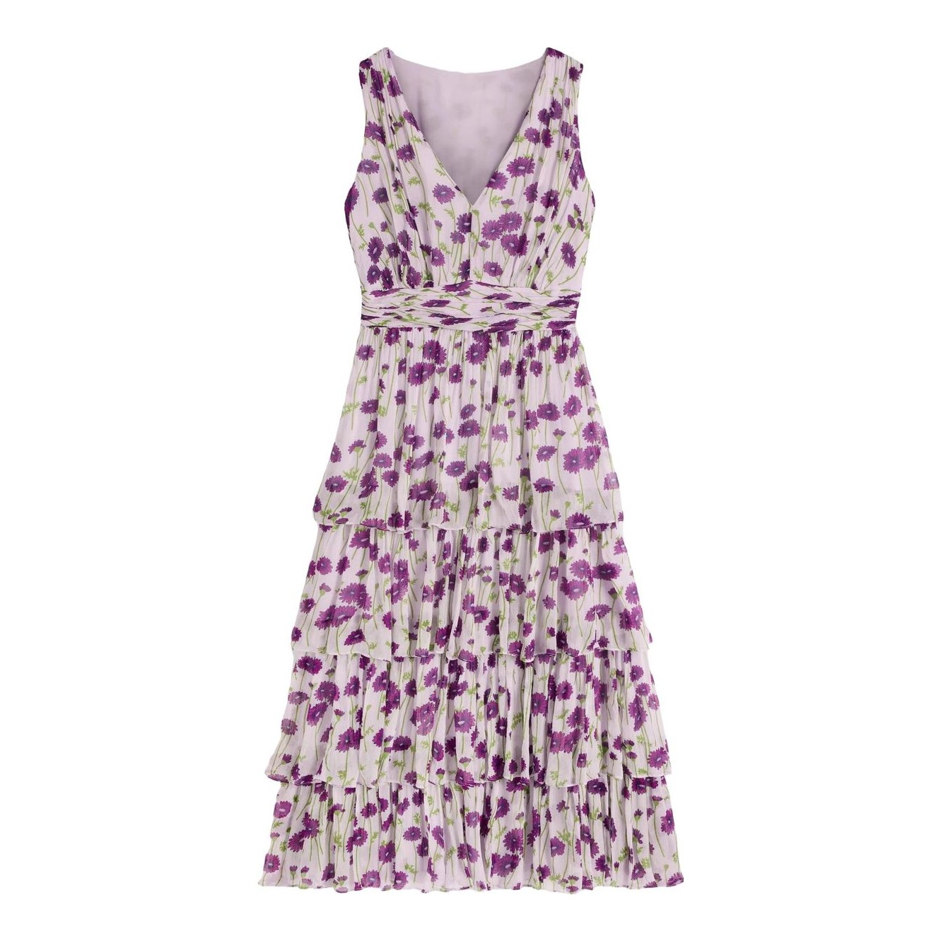 Self-Portrait | Tiered Pleated Floral-Print Chiffon Midi Dress