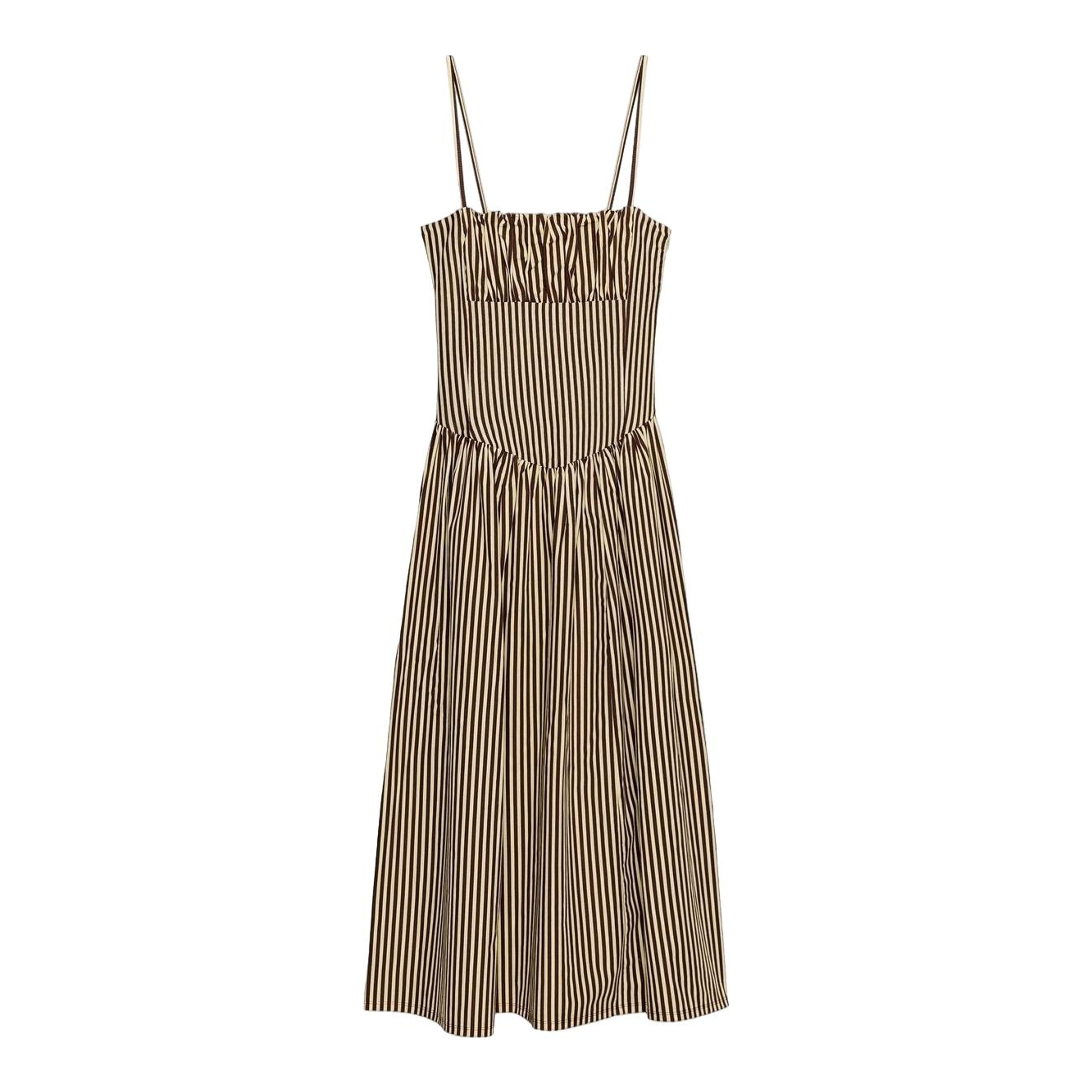 cos striped gathered waist midi dress BOAT-NECK GATHERED MIDI DRESS