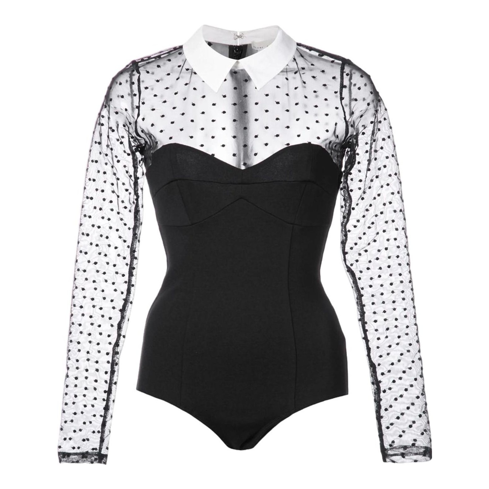 Collared Bodysuit with Dotted Tule