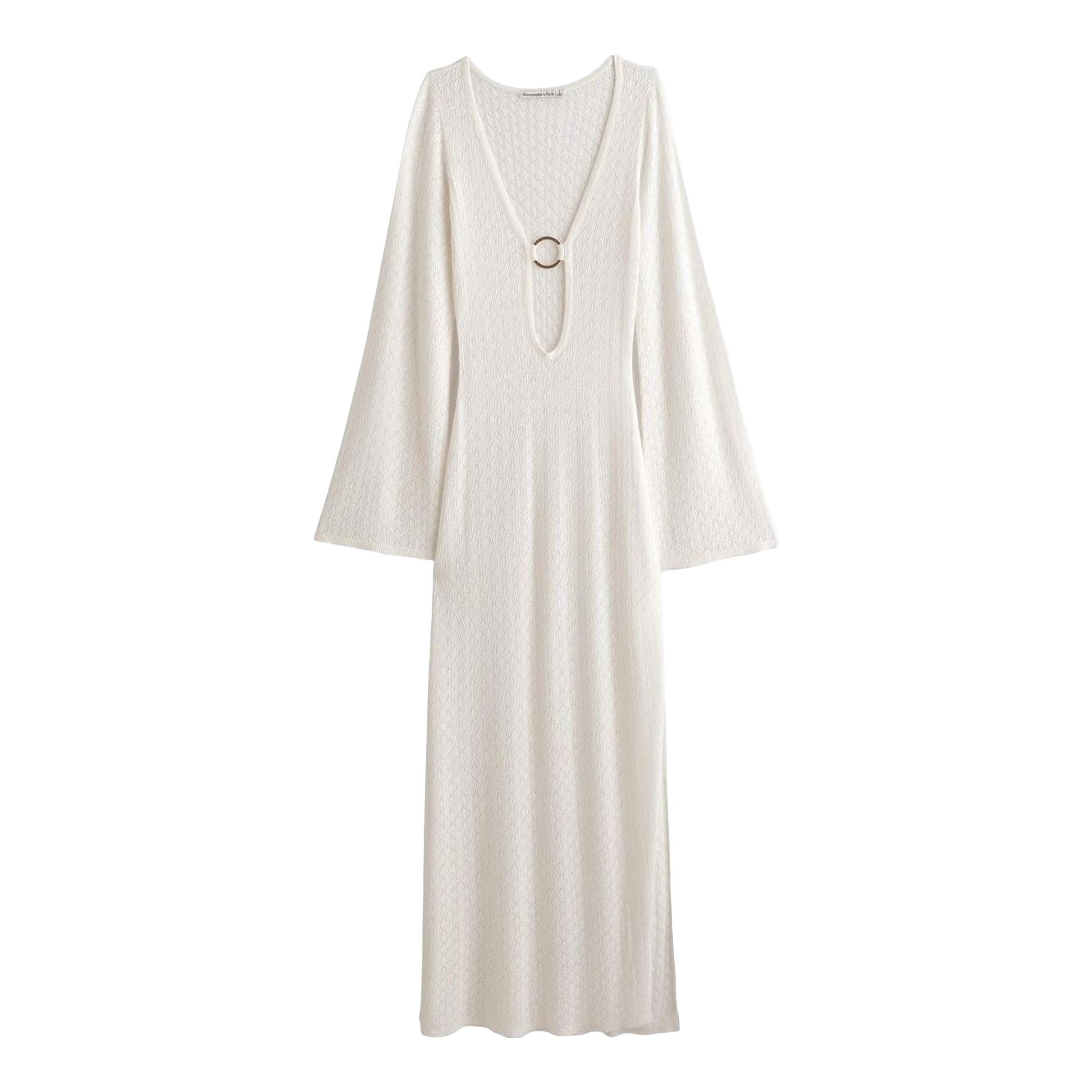 Crochet-Style Plunge Maxi Dress Coverup
