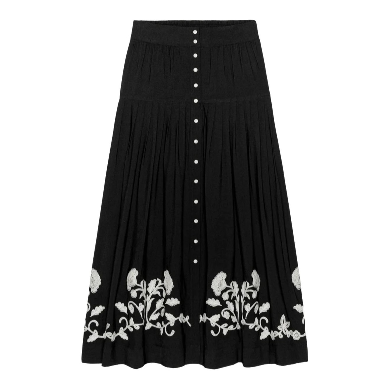 The Western Embroidered Highland Skirt with Soft Pleating