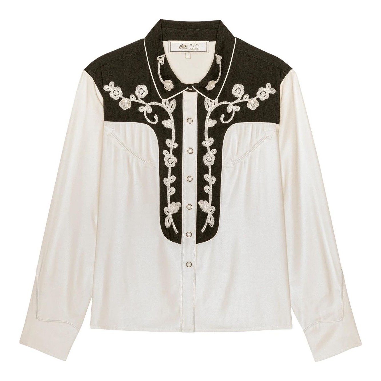 THE GREAT. x Stetson The Color Block Embroidered Western Shirt.