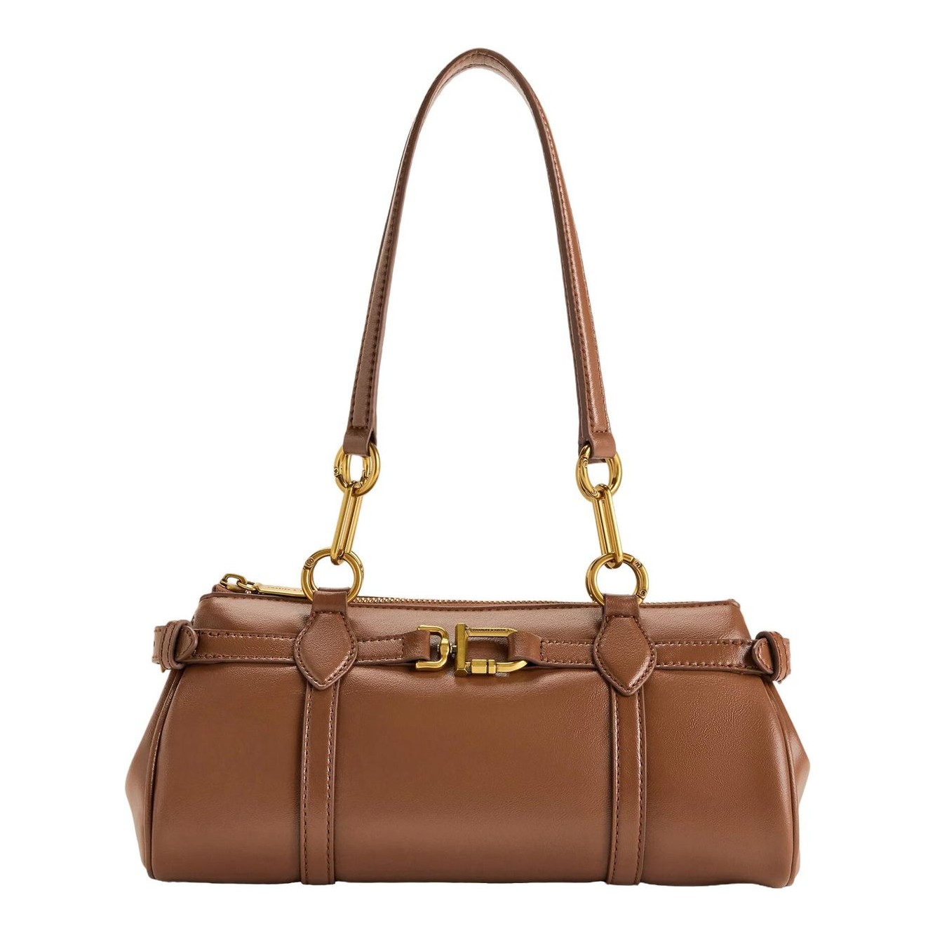 East-west bag: CHARLES & KEITH Gwynne Metallic-Accent Elongated Shoulder Bag in Chocolate